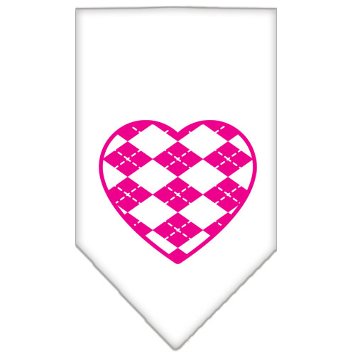 Argyle Heart Pink Screen Print Bandana White Small